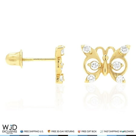14k Solid Yellow Gold White Zircon Erfly Baby Back Stud Kids Earrings 14k Solid Yellow Gold White Zircon Erfly Baby Back Stud Kids Earrings