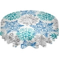 thumbnail image 2 of Christmas Round Tablecloth 60 Inch - Waterproof Fabric Table Cloth Protector, Winter Blue Teal Grey Snowflake Merry Christmas Tablecloths Washable Table Cover for Kitchen Banquet Coffee Table Party, 2 of 6