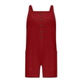 thumbnail image 5 of lcziwo Linen Rompers for Women Loose Fit Wide Leg Onesie Shorts Casual Dressy Summer Sleeveless Tank Top Button Short Jumpsuits Beach Clothes Red S, 5 of 7