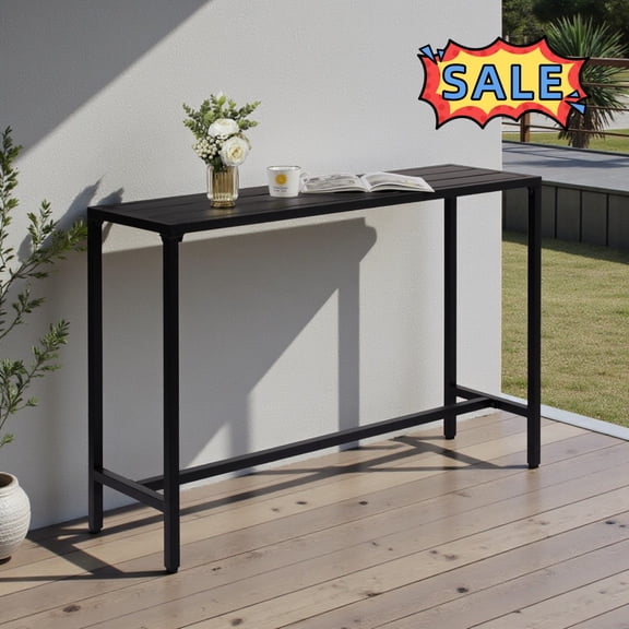 Tcbosik 55 inch Bar Table for Indoor & Outdoor, Patio Counter Height Table with Metal Frame, Modern Console Table for Balcony, Garden, Yard, Poolside, Black