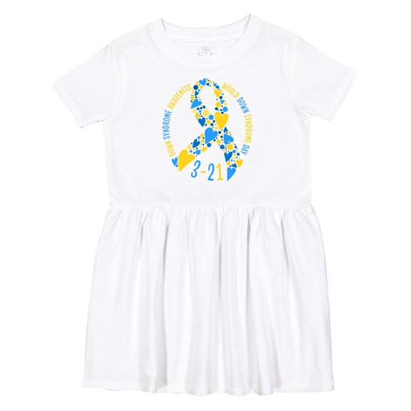 Inktastic World Down Syndrome Day Blue and Yellow Ribbon of Hearts Girls Toddler Dress