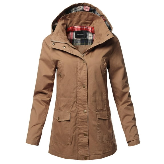 FashionOutfit Women's Casual Long Sleeve Plaid Detail Hooded Anorak Jacket