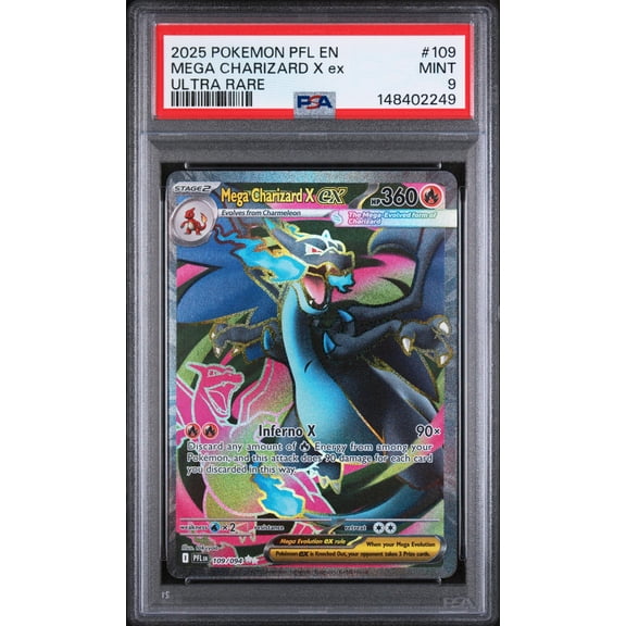 Collectible 2025 Pokemon Mega Evolution Phantasmal Flames Ultra Rare Mega Charizard X Ex #109 PSA 9