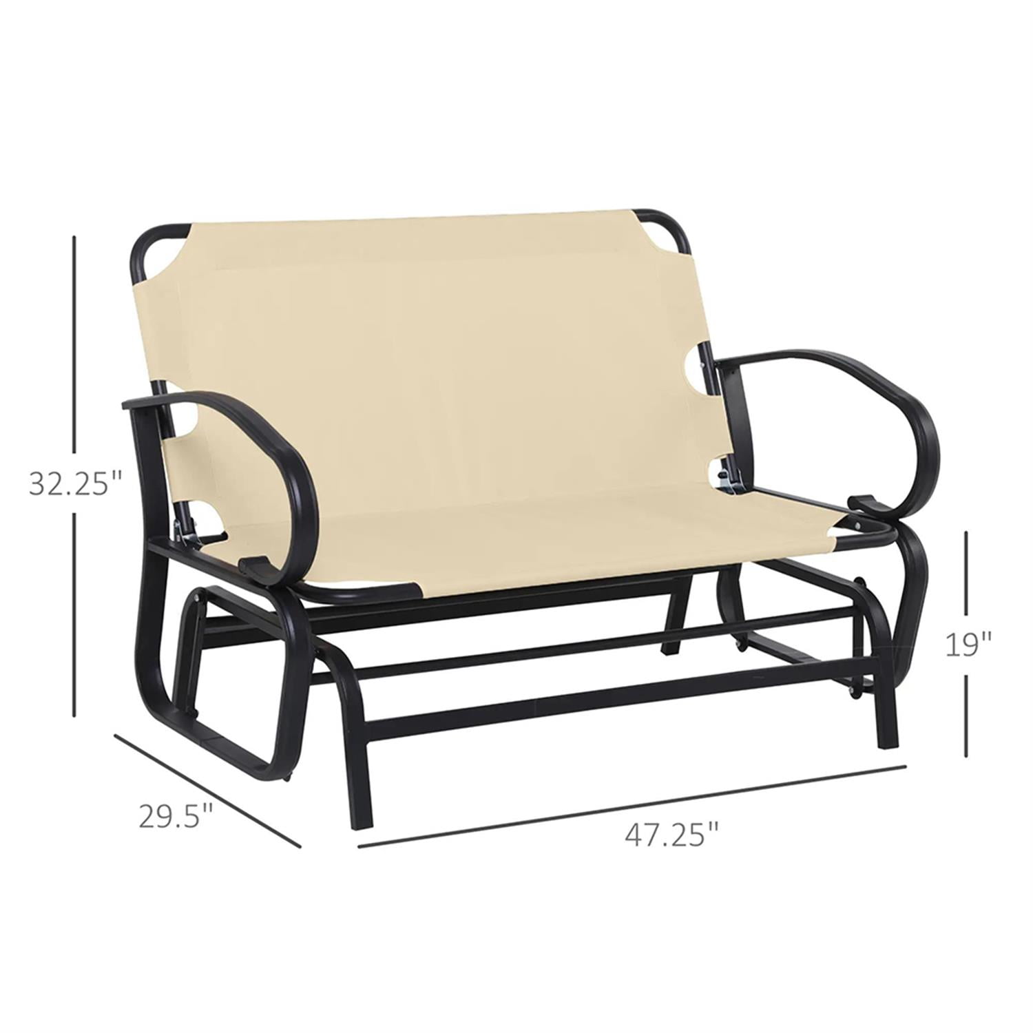 Demi Bonn Outdoor Glider Bench, 2-Person Patio Rocker Loveseat with Tufted Cushions, Steel Frame, Outdoor Glider Chairs for Porch, Garden Backyard, Beige