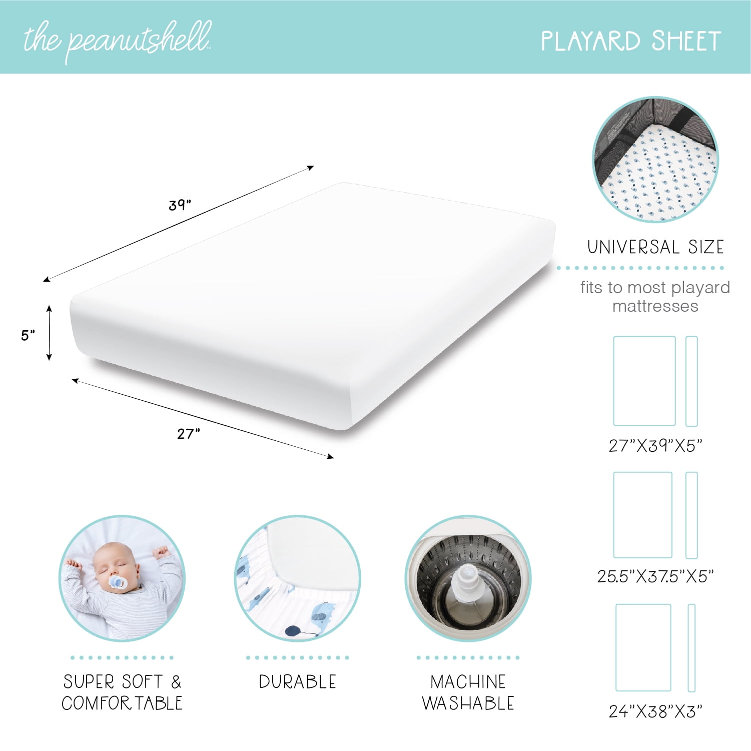The Peanutshell Pack n Play, Mini Crib, Portable Crib or Fitted Playard Sheets for Baby Boy or Girl, Celestial Elephant, 3 Pack Set