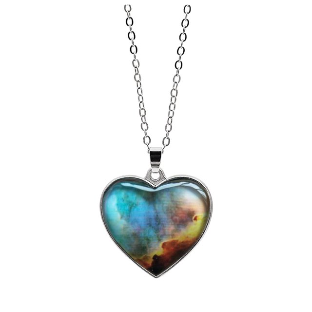 Solar System Planet Galaxy Double Sided Necklace Universe Heart Pendant Necklace