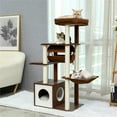 thumbnail image 5 of Pefilos 51.4" 6 Levels Cat Tree Wooden Cat Tower Cozy Cat Condo, Spacious Perch, Hammock and Swing Tunnel for Indoor Cats, Brown, 5 of 8