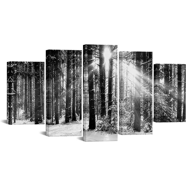 Nachic Wall 5 Piece Picture Wall Art Large Black and White Forest