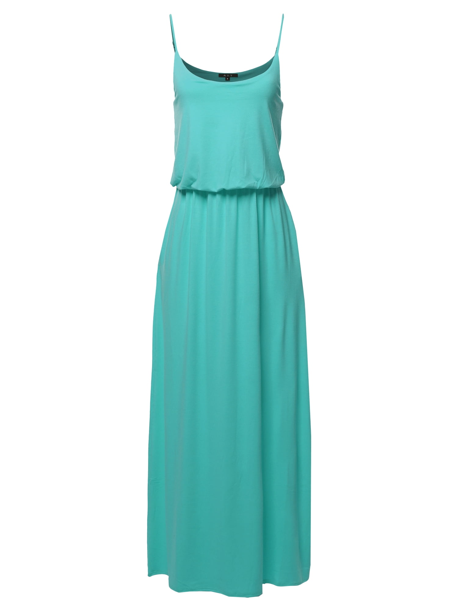 A2Y Women's Solid Adjustable Strap Top Double Layer Maxi Dress