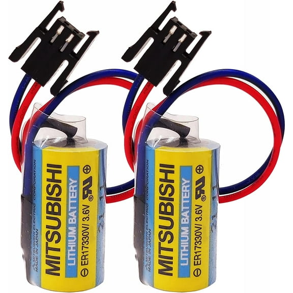 2-Pack A6BAT ER17330V 3.6V 1700mAh PLC Lithium Battery MR-BAT Battery with Plug for FANUC CNC System, Blue