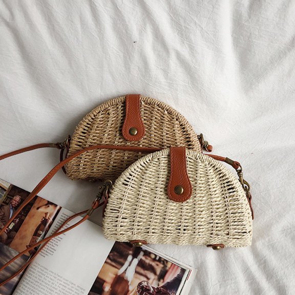 OULII Stylish Light Brown Straw Woven Handbag with Magnetic Closure, Perfect for Beach Outings and Everyday Essentials