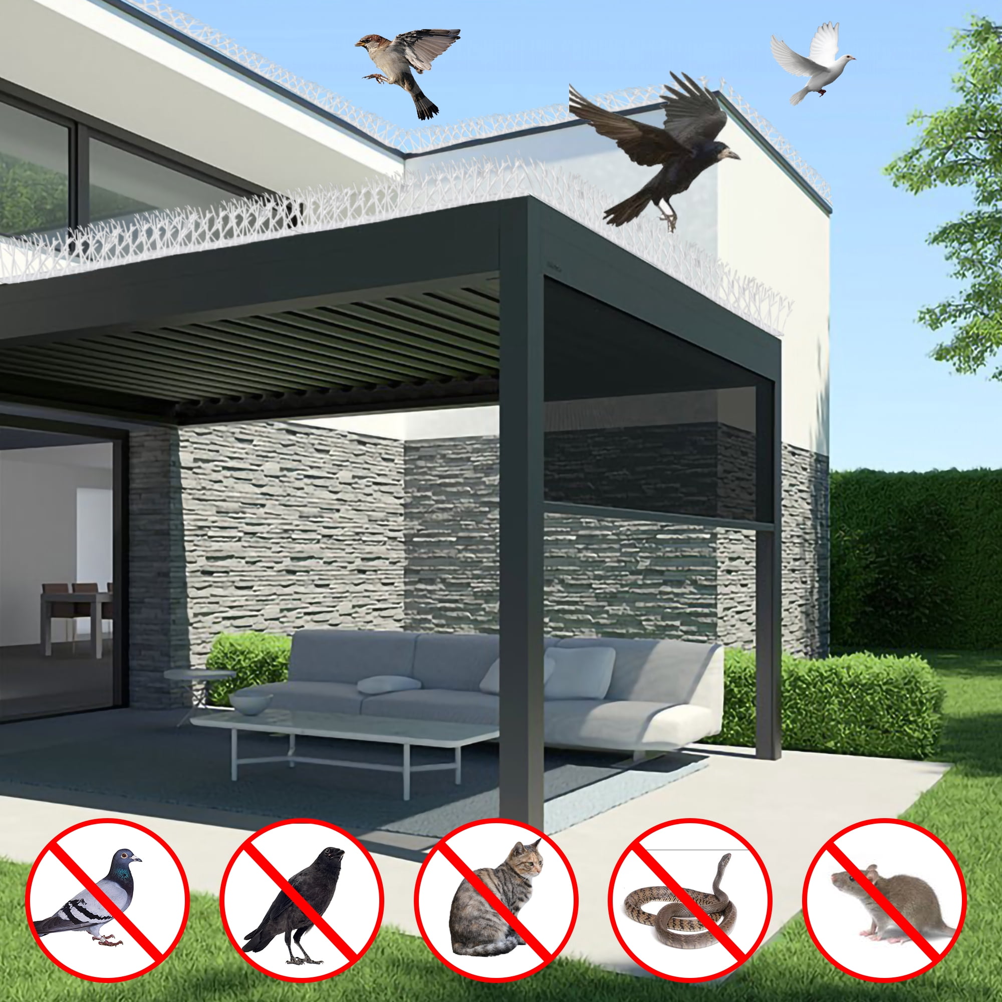 Aspectek Polycarbonate Bird Spikes Kit, 10 Feet with Transparent Silicone Glue Tube