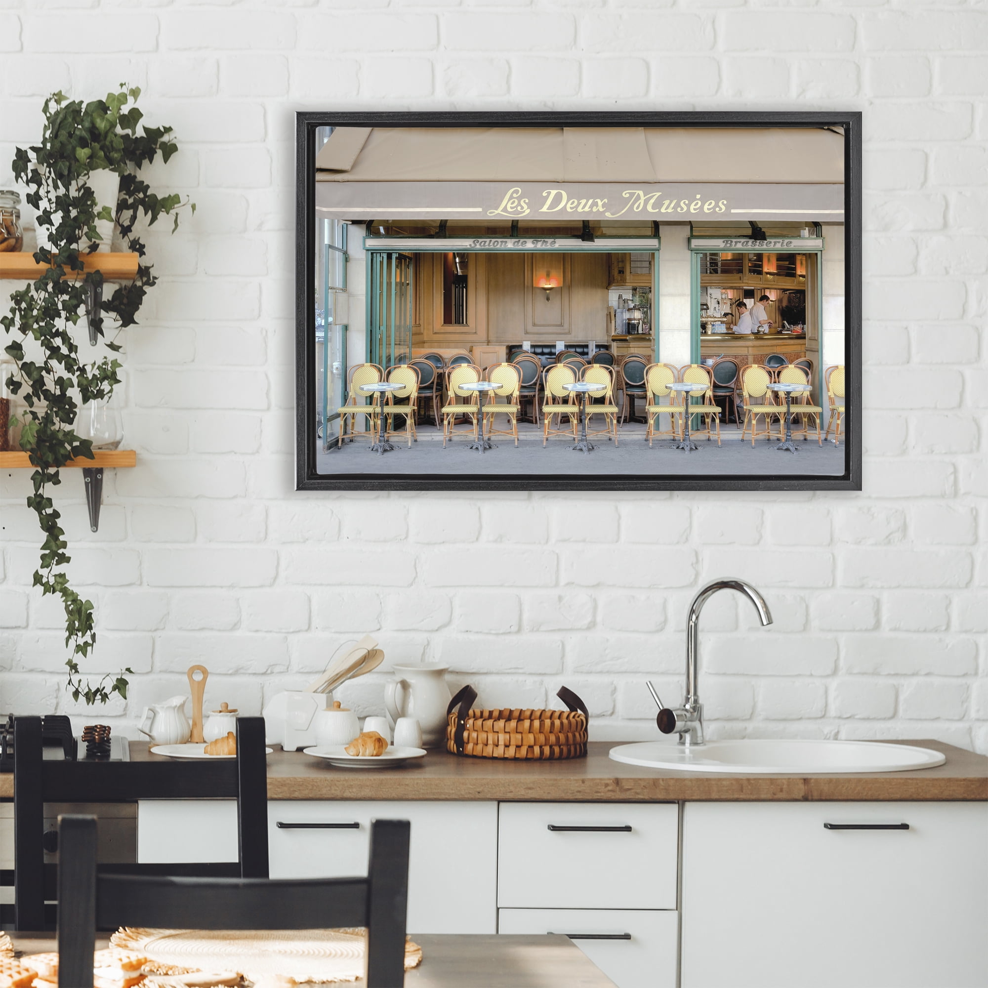 Stupell Industries Parisian Outdoor Seating Cafe Black Framed Floater Canvas Wall Art, design by Alan Blaustein