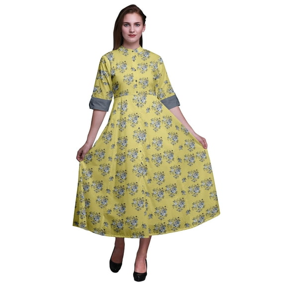 Bimba Floral Women V Neck Sleeveless Front Slit Casual Maxi Printed Boho Dress-Medium