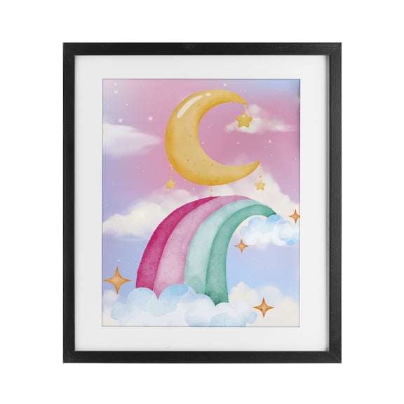 Moon Rainbow in Clouds Black Framed Print Under Glass, design by Jesse Keith