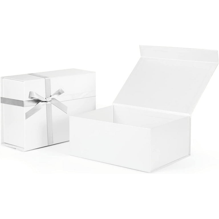 PACKHOME 5 Gift Boxes 11x7.8x2.3 Inches, Gift Boxes with Lids, Sturdy Shirt  Boxes with Magnetic Lids for Wrapping Gifts (Glossy Metallic White)