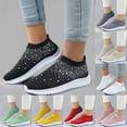 thumbnail image 3 of Dakaela Women's Mesh Walking Shoes Rhinestone Glitter Slip on Jazz Latin Dance Sock Sneakers Red 9.5, 3 of 5