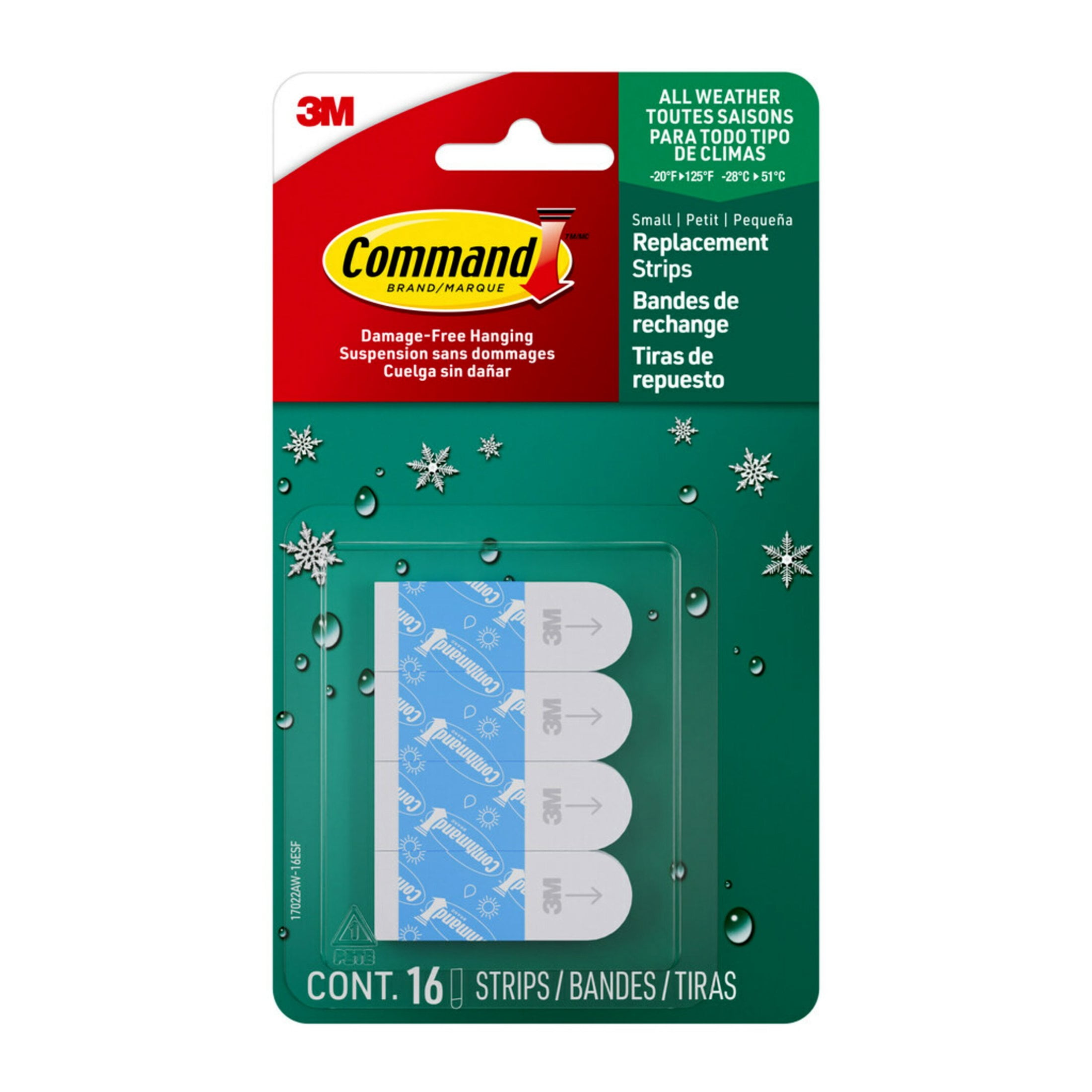 Command outdoor foam strip refills, white, small, 16 strips/pack, 3 pack