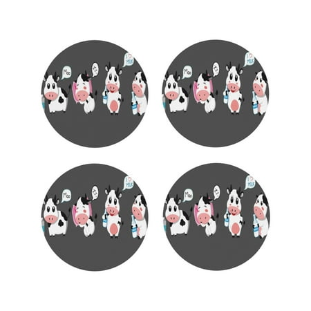 

Gaeub Cute Farm Milk Animal Print 4 Pcs Leather Coasters for Drinks Drink Coasters Sets Drink Table Cup Coasters for Living Room Kitchen Coffee Decor-Round Shape