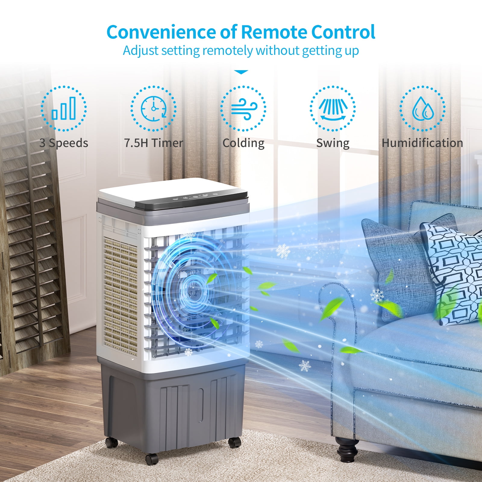 TABU 3-in-1 Portable Evaporative Air Cooler,2354 CFM 6.6 gal Swamp Cooler,7H Timer,Indoor/Outdoor,White