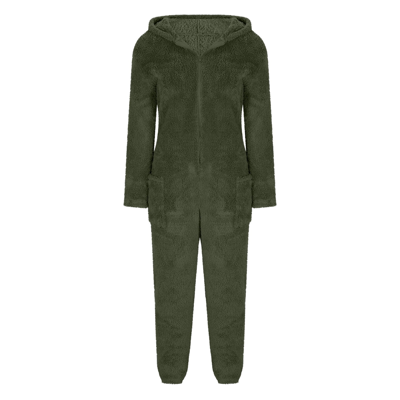 Jsaierl Womens Fleece Onesies Pajamas Jumpsuit Warm Sherpa Romper Sleepwear One Piece Zipper Hooded Playsuit Loungewear Christmas Pajamas