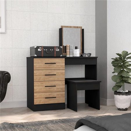 Depot E-Shop DE-TWM7908 Rose Makeup Dressing Table  Black & Pine