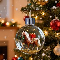 12-Pack Equestrian Horse Christmas Ornament Collection - 3-Inch Shatterproof Glitter Accented Balls, Pre-Strung Gold Thread with Horse Motifs, Equine-Themed Holiday Tree Decor & Perfect Gift, A