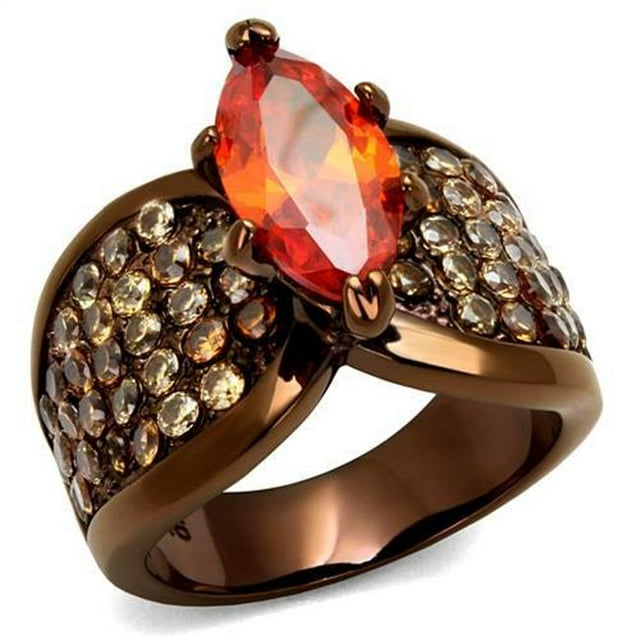 Alamode TK1548LC-9 Bague en Acier Inoxydable pour Femmes IP Coffee Light avec AAA Grade CZ en Orange - Taille 9