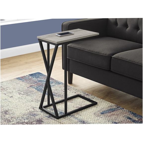 Modern C-Shaped Sofa Side Table with Metal Base, Grey Laminate Top for Living Room and Bedroom