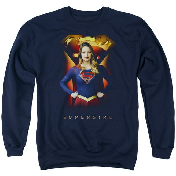 Supergirl Standing Symbol Adult Crewneck Sweatshirt Navy