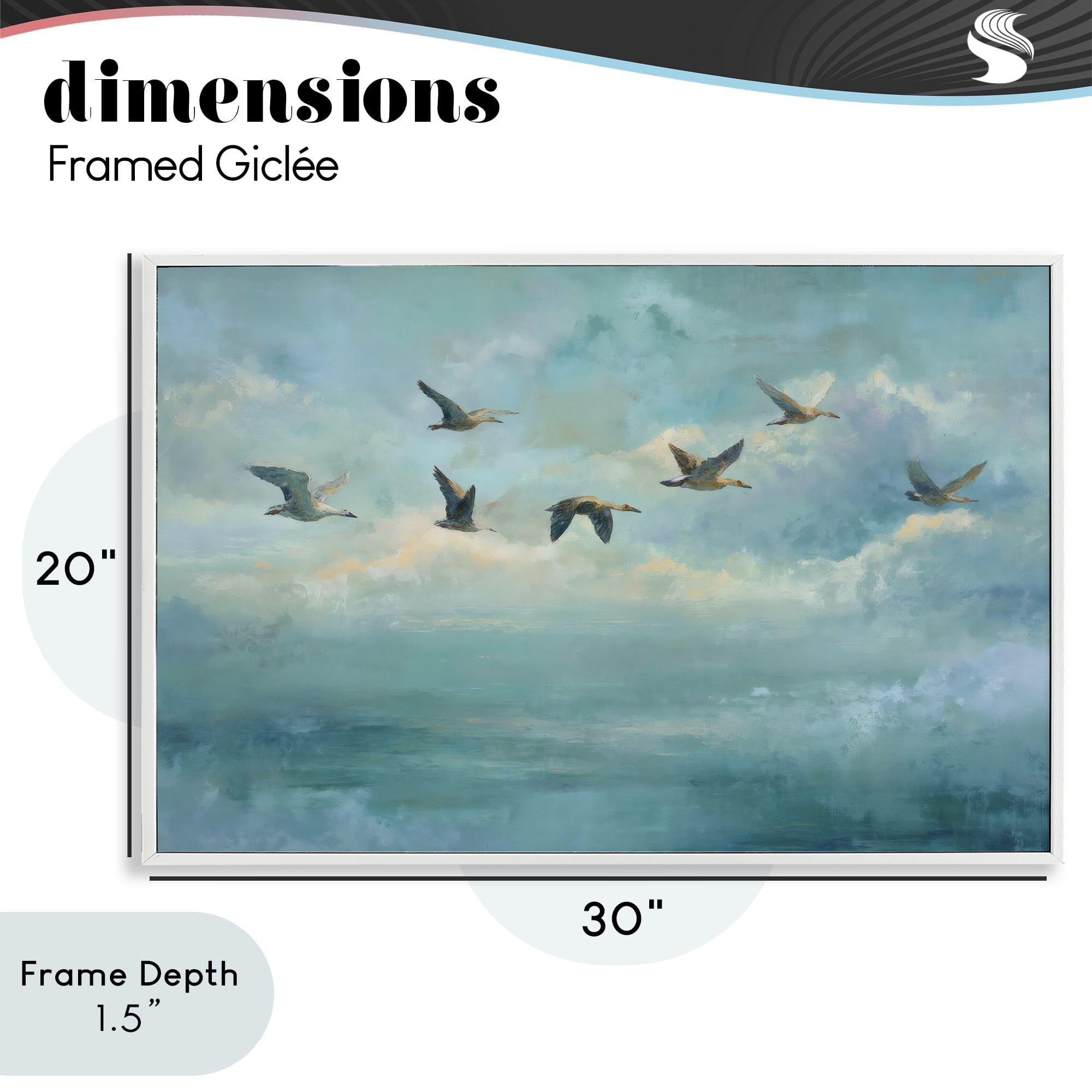 Stupell Industries Blue Skies Geese White Framed Giclee Art, design by Petal Prints Design