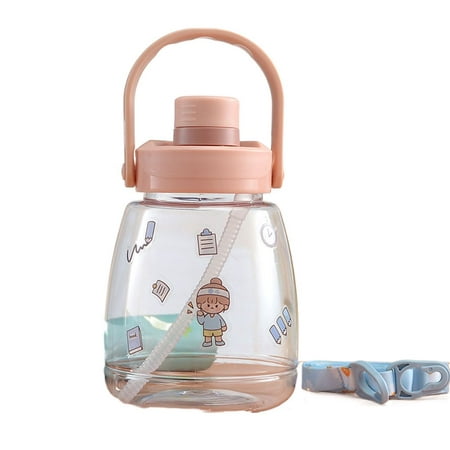 

Plastic Camping Drinking Water Bottle Reusable Leakproof Cup Sports Bottle Water Jug Children s Water Sippy Cup Children s Straw Cup Big Belly Cup Bear Water Cup PINK