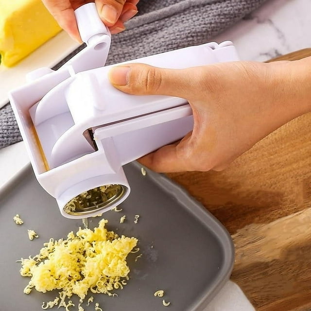 Rallador de queso rotatorio con 3 tambores desmontables, triturador manual con manivela para quesos duros, verduras y chocolate, fácil de limpiar y de almacenamiento compacto para cocinas