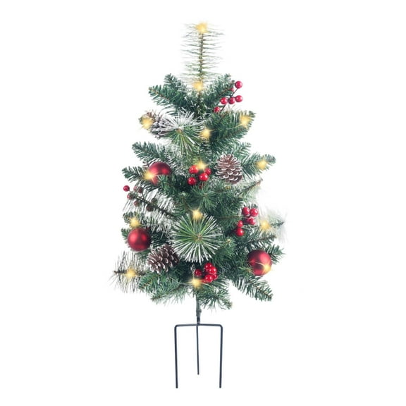 30 Inch Outdoor Christmas Tree with Pine Cones Golden Red Berries Small Artificial Xmas Tree LED Battery Operated for Porch Pathway Christmas Decor Holiday Home