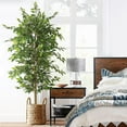 thumbnail image 3 of Artificial Ficus Tree, 6FT Fake Ficus Tree Plant with Warm White String Lights, Tall Fake Plant Potted Faux Tree Indoor Outdoor Home Office Decor Floor Plants for Living Room (71 in), 3 of 8