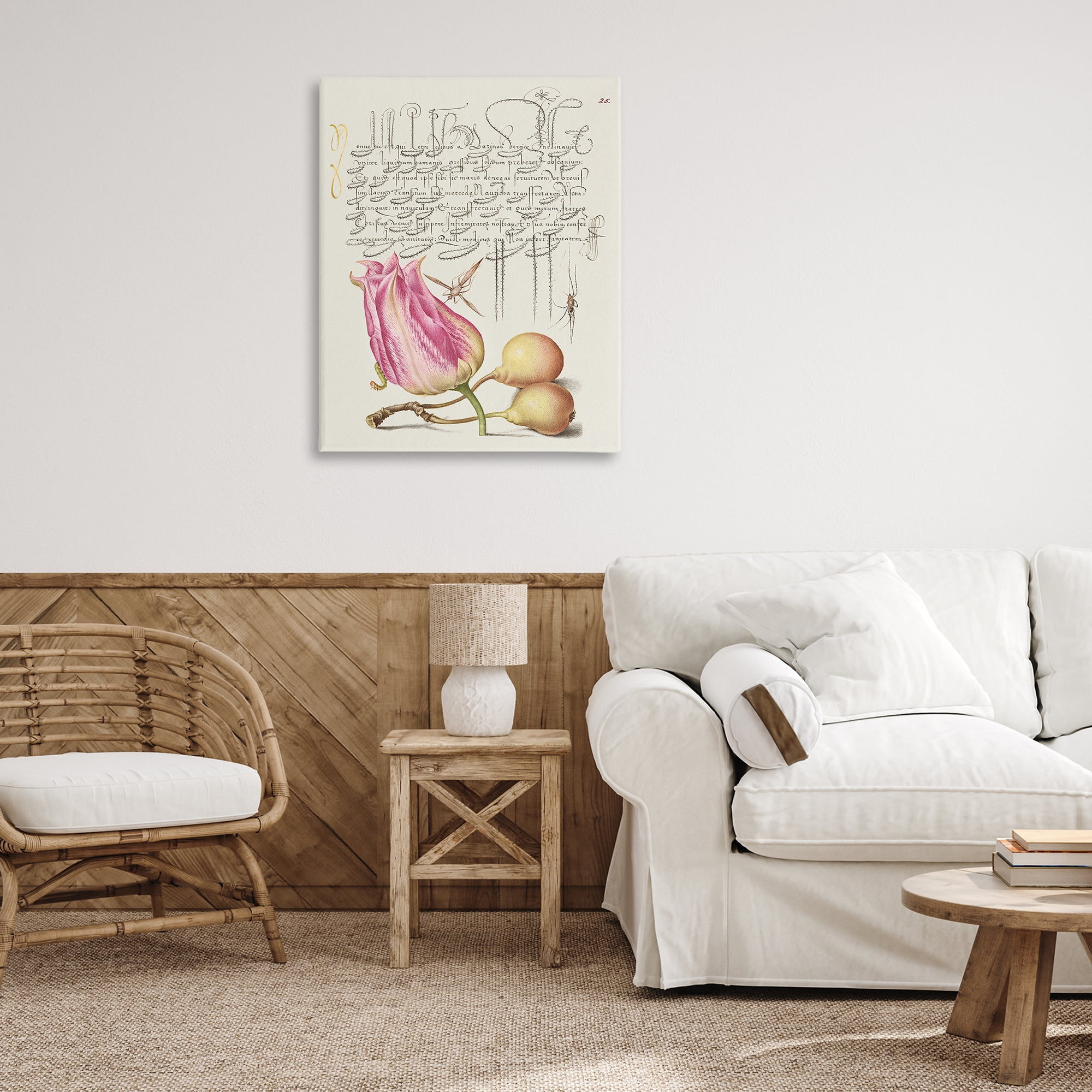 Stupell Industries Budding Lily Vintage Page Text & Numbers Painting Wrapped Canvas Art Print Wall Art, 30 x 40
