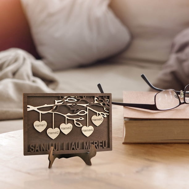 Xihbxyly Dia Del Primer Ministro Árbol Generalógico Personalizado Nombre Personalizado, Decoración de Madera para Escritorio, Letrero de Madera para Decoración de Mamá, Navidad, Día de La Madre con N