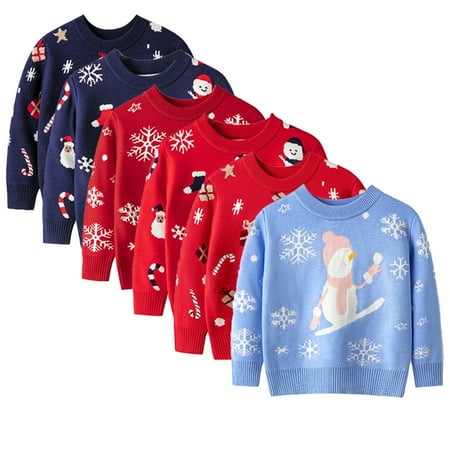 

KYAIGUO Unisex Toddler Kids Christmas Sweater Fall Warm Cartoon Knit Tops Winter Crewneck Long Sleeve Sweater for 2-8Y