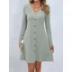 thumbnail image 4 of Minivestido de punto acanalado para mujer, traje liso de manga larga con botones, corte en A, ropa de calle para otoño, 2023, 4 of 6
