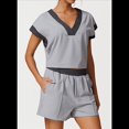 thumbnail image 2 of Camisetas de Mujer de Corta con Cuello en V y Contraste de Color, Deportivas Holgadas de Verano, Color Gris, Talla L, 2 of 7
