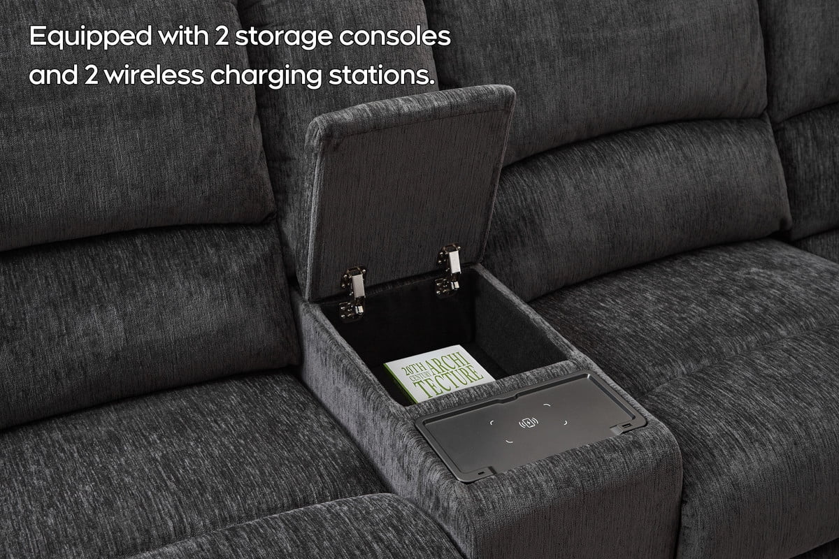 Oversized Power Recliner Sectional Sofa with Wireless Charger USB/Type-C Port,Storage Consloe,Chenille Electric Large Reclining Corner Couch,for Living Room 32.6" Seat Width for Big Man,Gray
