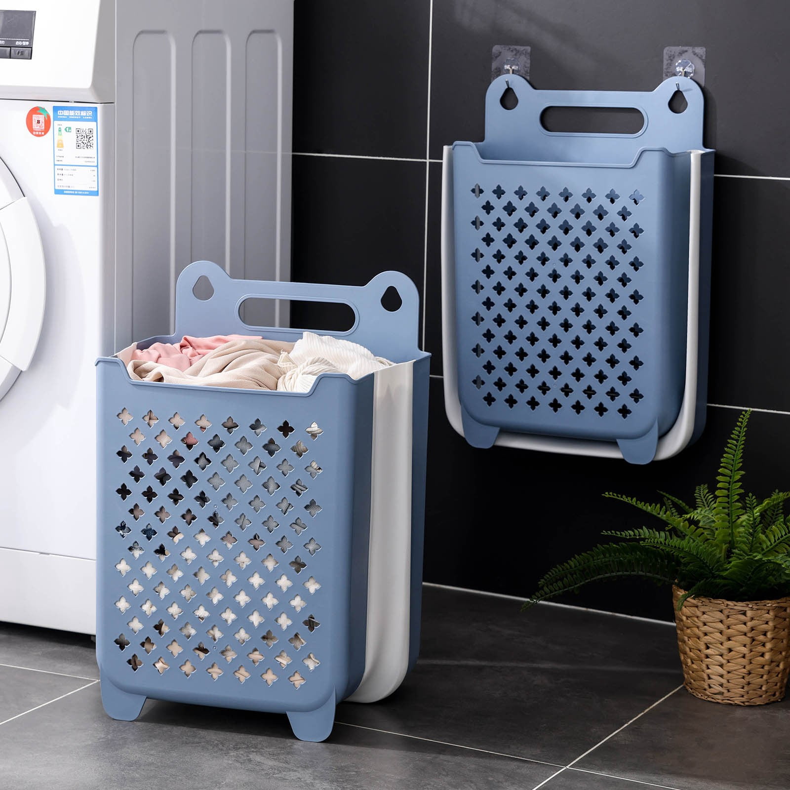AZXY Plastic Laundry Basket,Flexible Laundry Hamper,Dirty Clothes Storage Basket Under $20,Hanging Collapsible Foldable Dirty Clothes Hampers Large Tall