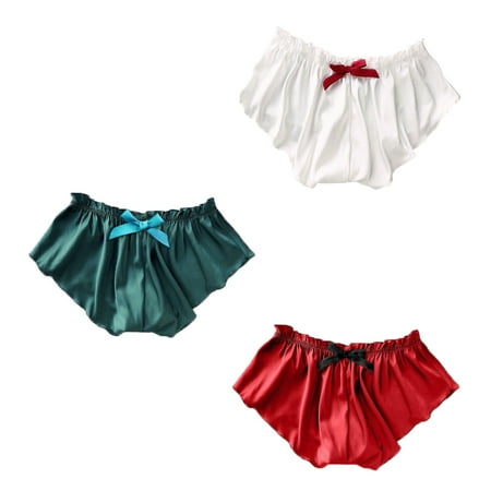 

Baywell 3 Pack Plus Size Silk Panties for Women Sexy Bowknot Satin Shorts Ultra Comfort Soft Pajamas Underwear Sleepwear 2XL