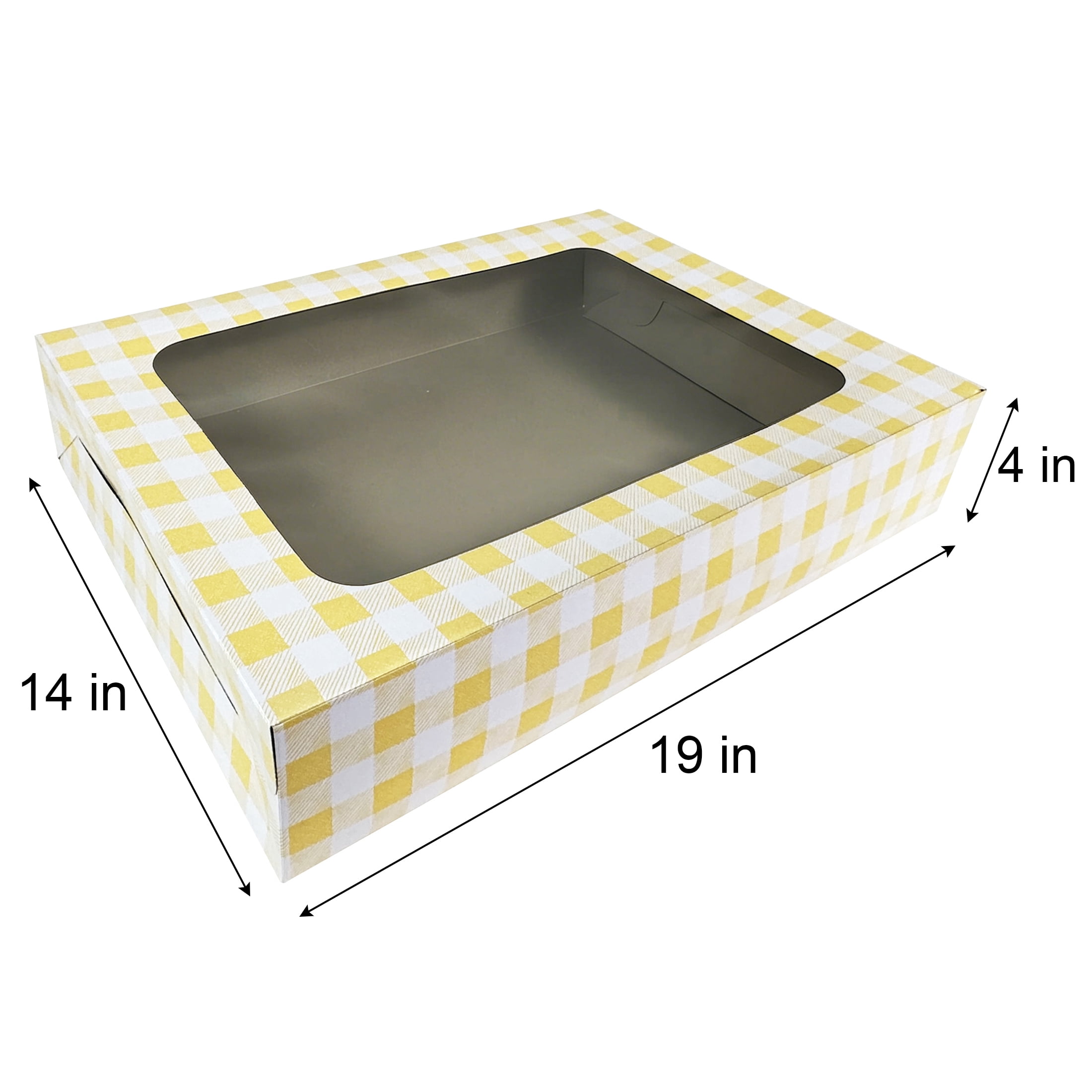Way To Celebrate 19" x 14" x 4" Yellow Plaid Cake Box with Window (1 Piece)