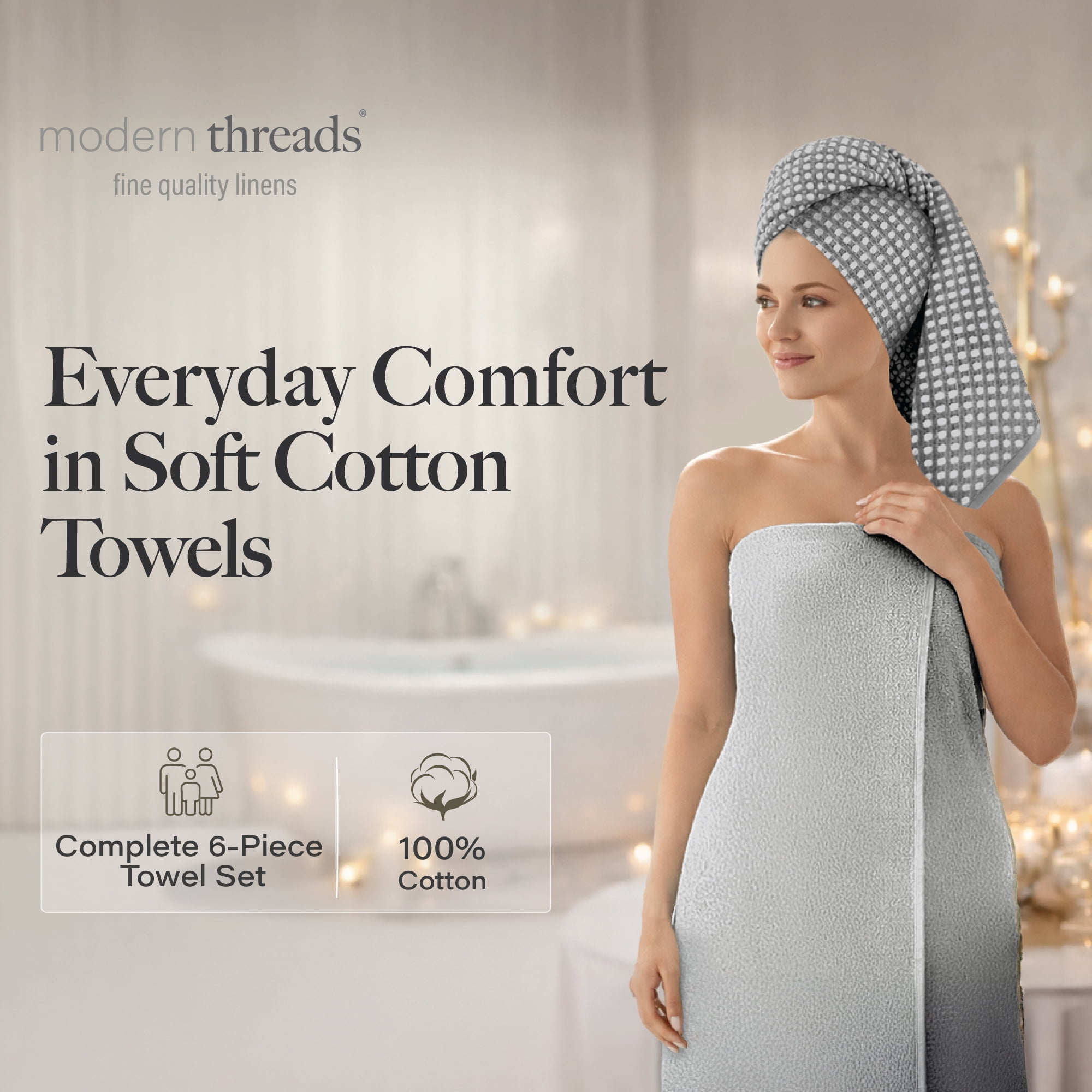 Modern Threads Cobblestone 6-Piece Cotton Adult Bath Towel Set, Silver
