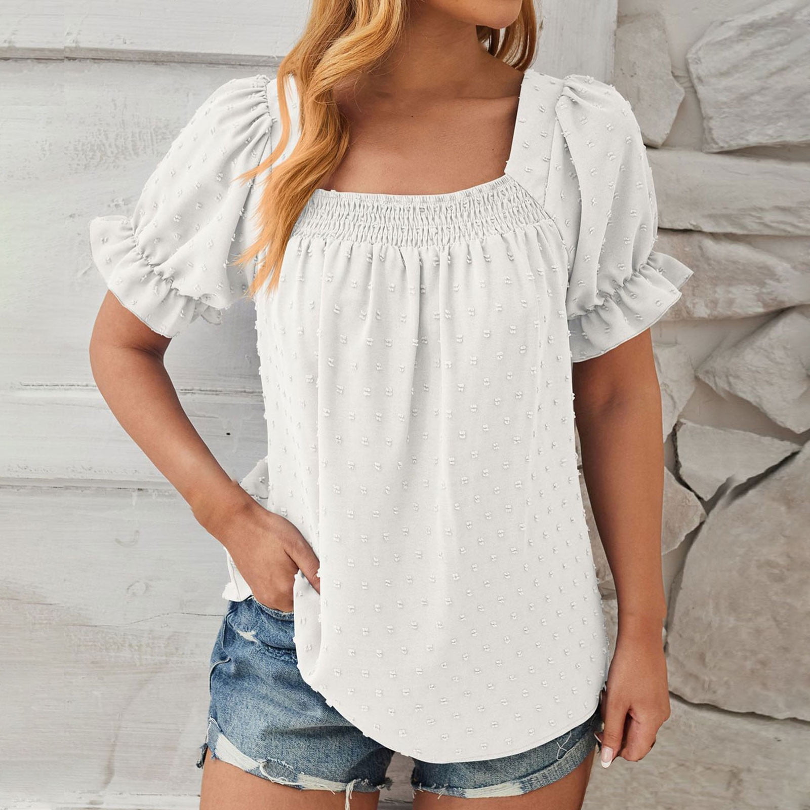 polka dot puff sleeve blouse