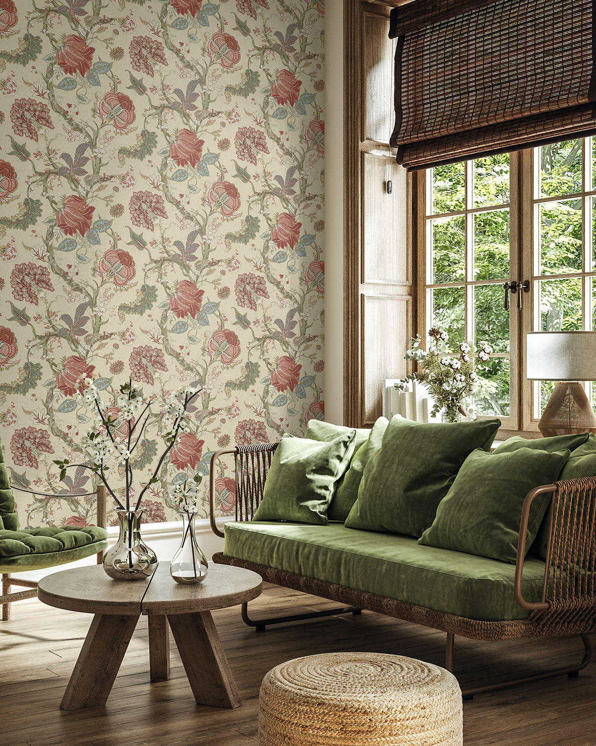 Harry & Grace Pine & Rosewood Jacobean Trail Premium Matte Non-Woven Peel and Stick Wallpaper - 20.5 in. W x 18 ft. L Roll