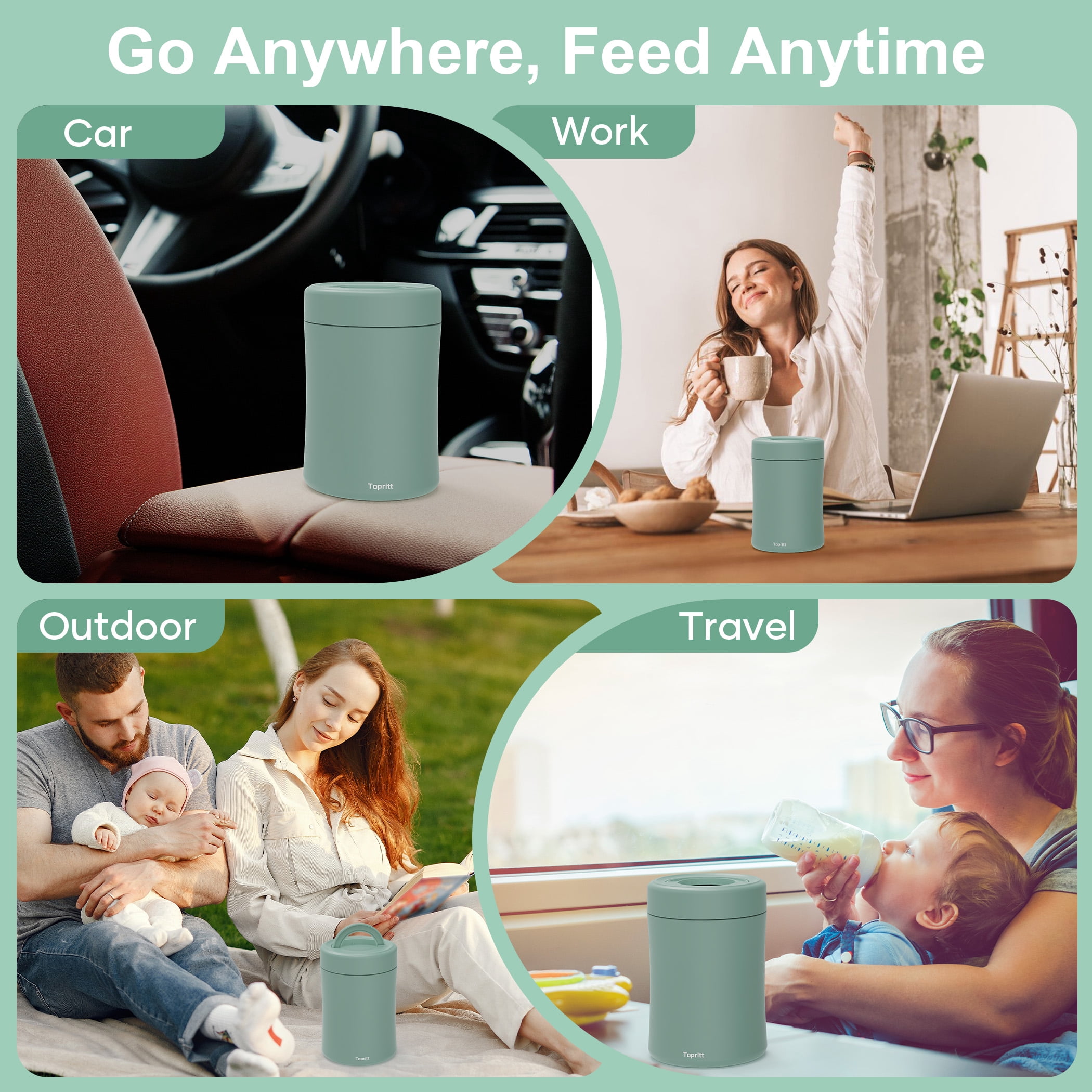 Topritt Portable Breast Milk Cooler Bottle, Mom Breastfeeding Outdoor Travel , 24 Hour 360°Continuous Cooling, 10oz Small Breastmilk Chiller, with 1 BPA Free Baby Bottles for Storage