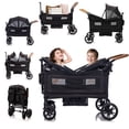 thumbnail image 5 of Funyard, Expedition Wagon Stroller for 2 Kids, Double Stroller with 5-Point Safety Harness, Adjustable Canopy & Handlebar, Snack Tray, All-Terrain Wheels, Lightweight Fold, Black, 5 of 9