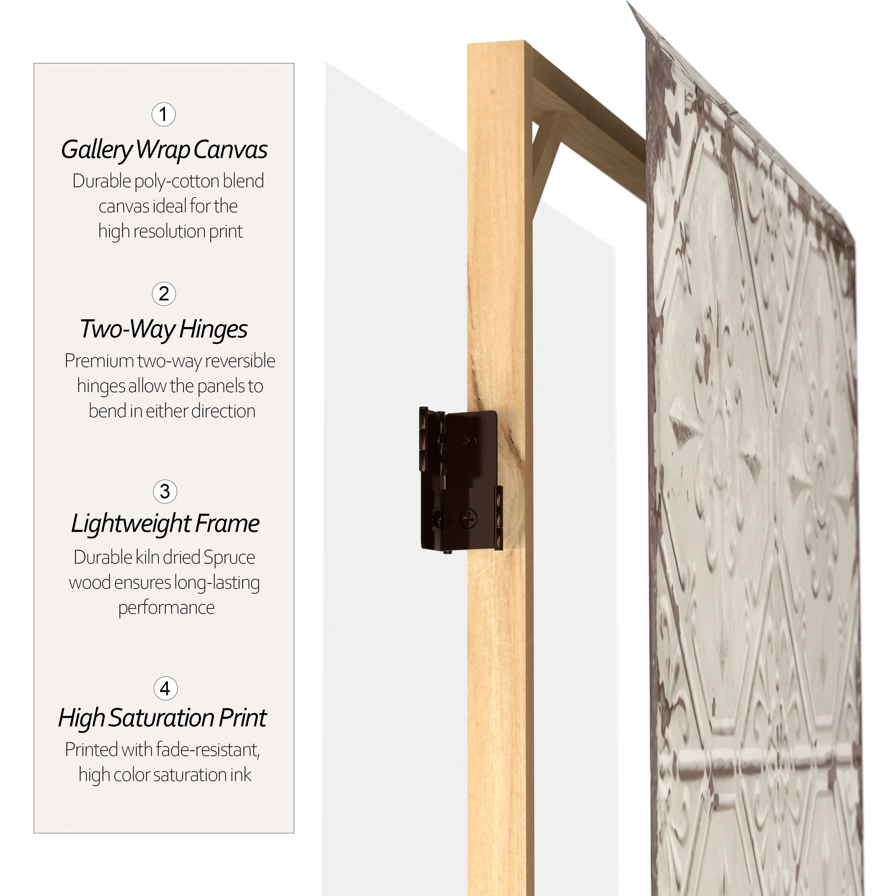 Oriental Furniture 6 ft. Tall Antiqued Paneling Canvas Room Divider - 3 Panel